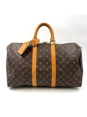 Louis Vuitton Keepall 45 Monogram Leather Brown Boston Bag Gold